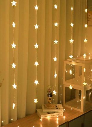 Гирлянда-штора звездопад от 220в (3х0,9м) 60led, xmas, теплый белый
