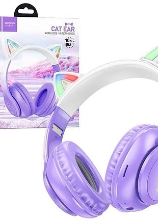 Беспроводные bluetooth наушники w42 cat ear, фиолетовые