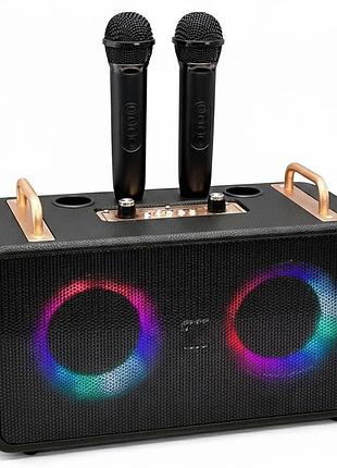 Портативная колонка с led подсветкой + 2 микрофона, jbk m4403, черная