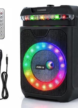 Портативная колонка музыкальная, bluetooth, 8", 15 вт, rgb led + микрофон и пульт, zqs8139