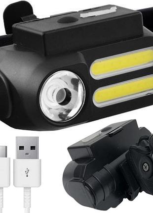 Велосипедный фонарь bl-611-1lm+2cob, с usb и аккумулятором 18650