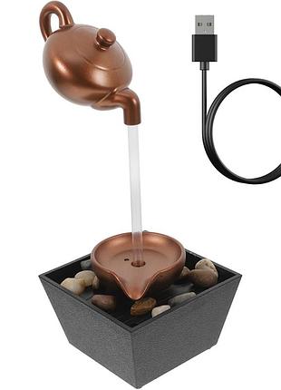 Декоративный фонтан чайник настольный с подсветкой, от usb, 11.5х11.5х8см