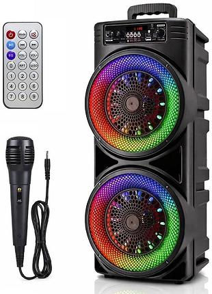 Портативная колонка с микрофоном, bluetooth, 20 вт, 8.5”, rgb led + пульт, ttd-2807