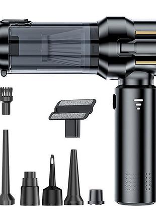 Автомобільний пилосос акумуляторний +9 насадок, від usb, hl-138
