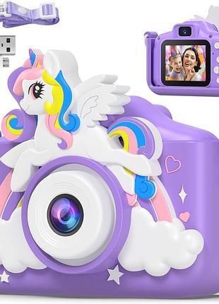 Детский цифровой фотоаппарат + чехол единорог, 5мп, 1280х720hd, x2a, фиолетовый