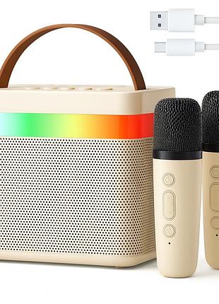 Беспроводная bluetooth колонка-караоке + 2 микрофона, k18, бежевая