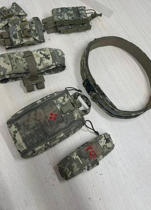 Двухкомпонентный тактический ремень "композитный пластик" range belt d-ring cobra buckle + 7 подсумков пиксель