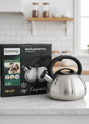 Чайник для електричних і газових плит rainberg rb-627 3 л зі свистком, з неіржавкої сталі