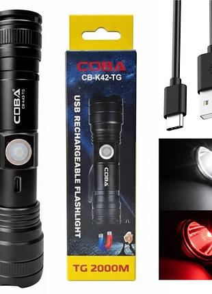 Акумуляторний ручний ліхтарик з магнітом, zoom, 3 режими, usb, cb-k42-tg