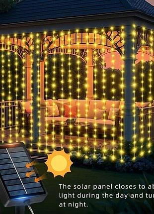 Гірлянда quot; штораquot; 3*2m 180led теплий білий, сонячна батарея і пульт. lu997 (1ящ.= 100 шт)