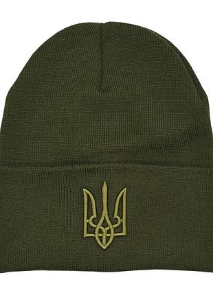 Зимова шапка з гербом україни, зелена