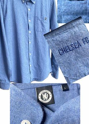 Рідкісна класична приталена синя сорочка чоловіча chelsea fk ,турецька якість,з металевою емблемою фк, l