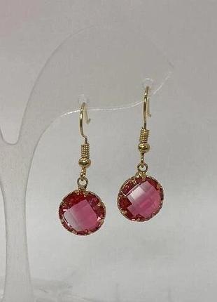 Серьги розовый кристалл d-12м+- l-30мм+-