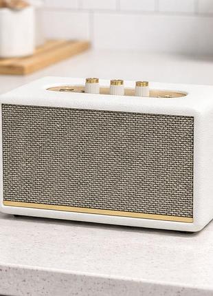Колонка bluetooth дерев'яна портативна 1500 мач, fm радіо, tws m28, білий