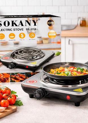 Электрическая настольная плита 1 конфорка 1000w нержавеющая сталь sokany sk-5114