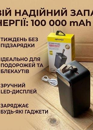 Повербанк awei j86a 100000 mah з led-дисплеєм