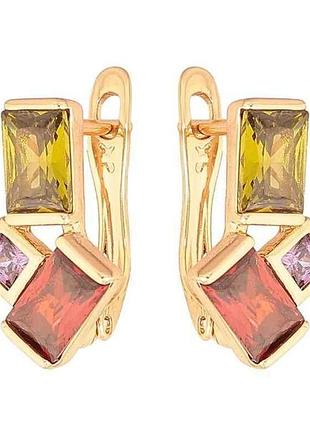 Сережки англійська застібка позолота 18k кольорові кристали арт.307067 тм xuping
