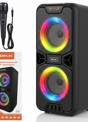 Портативная колонка музыкальная 20 вт, 2 х 4", led + микрофон, bkk b86