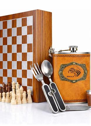 Подарочный набор фляга +шахматы + 2 рюмки, 2 столовых прибора