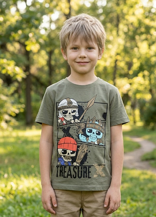 Футболка для мальчика хаки со скелетами от f&amp;f 6-7 лет 122