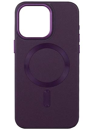 Кожаный чехол bonbon leather metal style with magsafe для apple iphone 15 plus (6.7") фиолетовый / dark purple