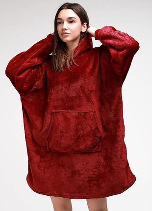 Плед толстовка с капюшоном (80х100 см), huggle hoodie, унисекс, бордовый
