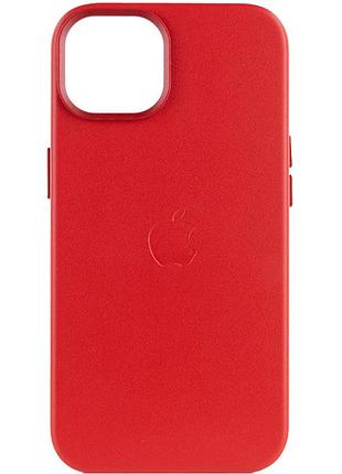 Кожаный чехол leather case (aa plus) with magsafe для apple iphone 14 (6.1") crimson