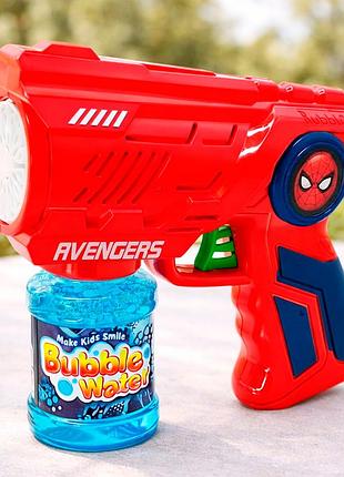 Пистолет для мыльных пузырей bubble gun на батарейках автоматический с раствором, красный
