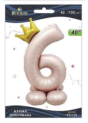 Кулька фольгована цифра 40 (100 см) з короною на підставці 6 рожева blush тм pelican
