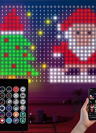 Смарт гірлянда штора від usb, 3х2м, 400led + пульт, різнокольорова