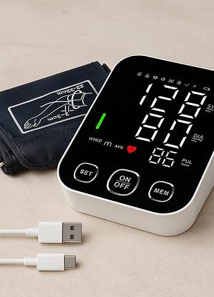 Автоматический тонометр с индикатором аритмии, от батареек + usb, s-04