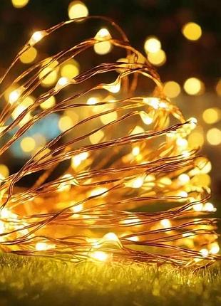 Гірлянда нитка роса від usb, 50м, 500led + пульт, теплий білий