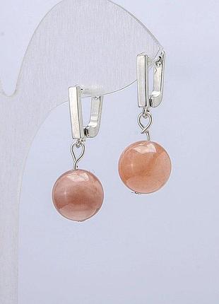 Серьги из натурального камня селенит d-12мм l-30мм +-