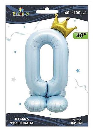 Кулька фольгована цифра 40 (100 см) з короною на підставці 0 блакитна тм pelican