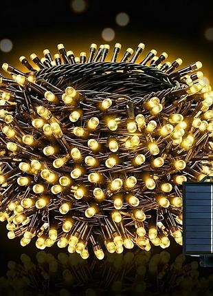 Гірлянда на сонячній батареї, 100м, 1000led, теплий білий