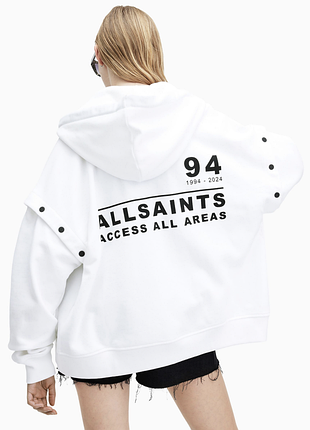Нова жіноча біла оверсайз кофта худі аллсейнс allsaints 'access all areas' zip-up, l, оригінал