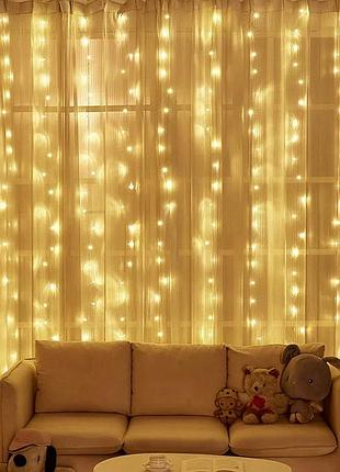 Світлодіодна гірлянда штора від мережі, 3х3м, 240led, теплий білий