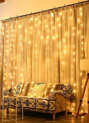 Світлодіодна гірлянда штора від мережі, 3х2м, 150led, теплий білий