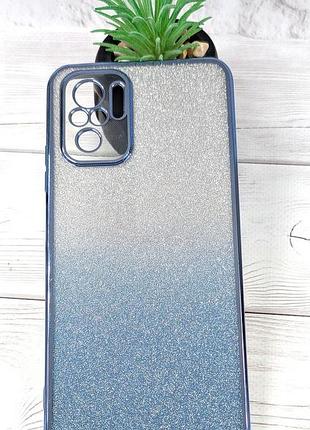 Чехол luxury case для xiaomi redmi note 10 / note 10s бампер силиконовый блестящий голубой
