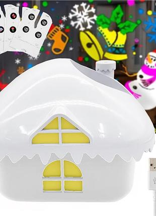 Новорічний нічник проектор від usb + 5 змінних лінз, christmas lamp, білий