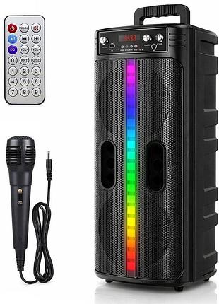 Портативная колонка с микрофоном, bluetooth, 20 вт, 8.5”, rgb led + пульт, ttd-2806