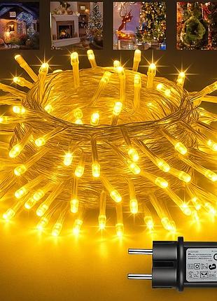 Світлодіодна гірлянда 220v, 100 led на білому проводі, теплий білий