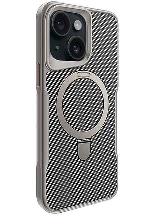 Tpu+pc чохол metal buttons with magsafe carbon ring для apple iphone 15 (6.1") сірий