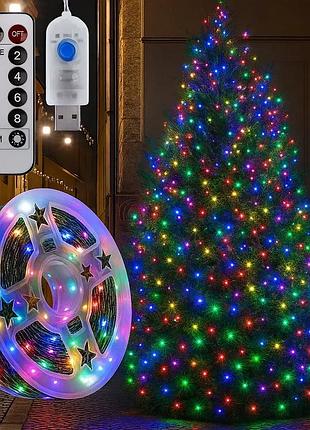 Гірлянда від usb, 100м, 1000led, зелений провід + пульт, мікс