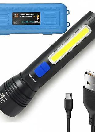Ручной фонарь аккумуляторный с зумом, от usb, bailong cb-c12-p50-cob