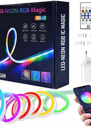 Умная неоновая лента от usb, 5 м, пульт +bluetooth