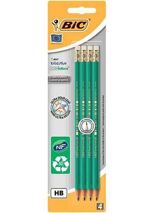 Олівець чорнографітовий evolution eco , з гумкою, 655hb, 4шт bc8902753 тм bic