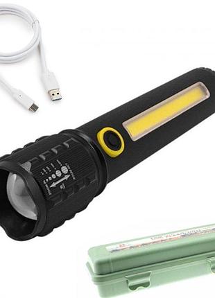 Ручной фонарь аккумуляторный 2в1 с usb, zoom и боковым светом, bl-c72-p50