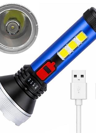 Ручной фонарь с боковой подсветкой 5w led + 3 cob, 4 режима, micro usb, coba cb-c95