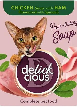 Суп delickcious для кішок з курки з шинкою та шпинатом 80 гр.